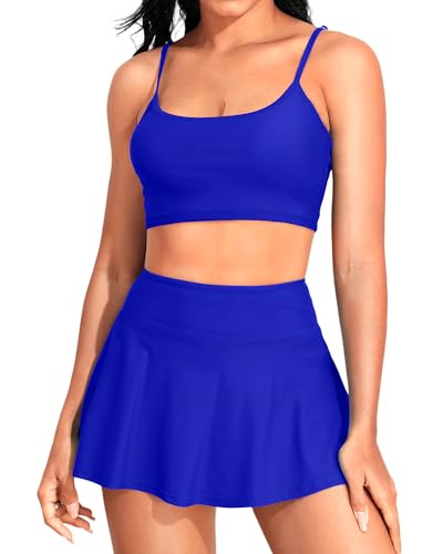 Holipick Women's Bikini with Skirt Two Piece High Waisted Bikini Skirt Set Scoop Neck Tummy Control Bathing Suit Skirt Bottom