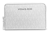 Michael Kors Women's Jet Set Small Zip Around Card Case, Optic White/Aluminum