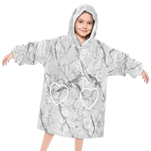 Pardick Wearable Blanket Hoodie for Kids, Gray Marble Fleece Sweatshirt Blanket Oversized Blanket Sweatshirt with Pocket Flannel Warm Hooded Blanket 6-10 Year Old Girl Boy Gift, One Size