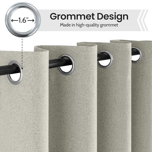 Image of COSVIYA 100% Blackout Cream Linen Curtains & Drapes 96 Inch Length | Light Blocking Full Room Darkening Grommet Insulated Thermal Window Panels for Bedroom /Living Room,52x96 inches,2 Panels