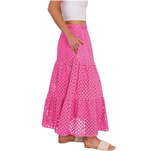Women's Flowy Maxi Skirts Boho Crochet Hollow Out Knit Flower Lace Skirt Casual Trendy Fashion Skirt with Pockets4