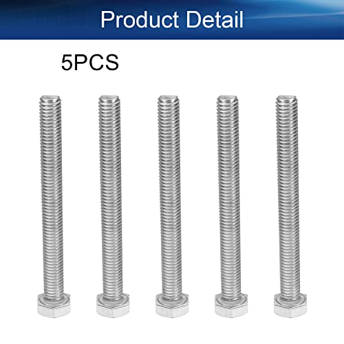 Image of Bettomshin 5Pcs M8 x 80mm Hex Bolts, 304 Stainless Steel 1.25mm Thread Pitch Fully Threaded Metric Hex Head Screw Bolts, Hexagon Screw Bolt, Hex Tap Bolts, Silver, A2-70 (Overall Size 85.3x13x13mm)