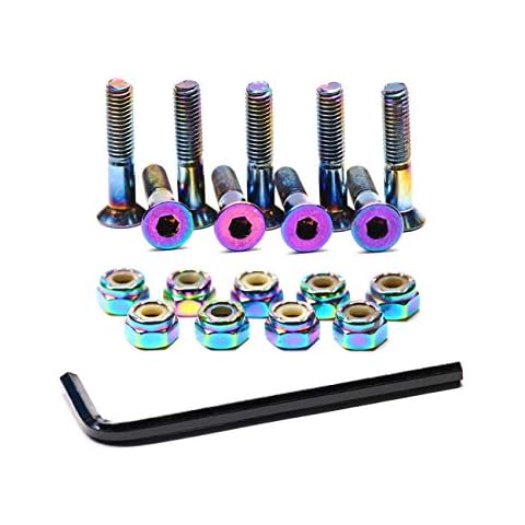 Skateboard Hardware 9PCS Bolts Set Deck Mounting Screws Nuts Hex Key Skate Parts Outfits Dazzling Color Fasteners Longboard Cruiser Best Mounting 1-1/4", 1", 7/8" (1.0) Cover