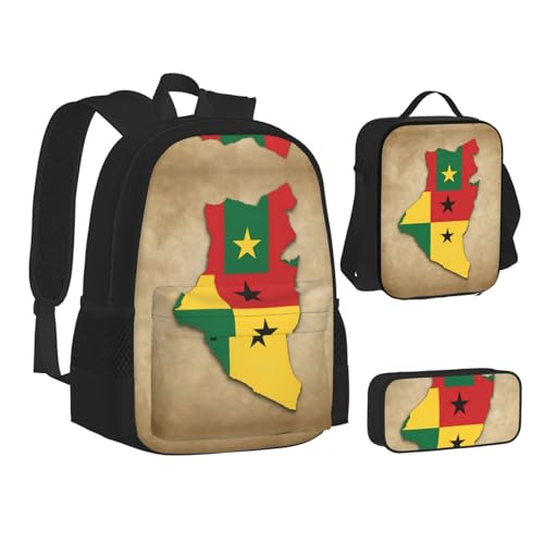 Togo Map With Staggered Colors Print 3-Piece Set Backpack, Lunch Bag And Pencil Case, For Travel, College, And Daily Use2