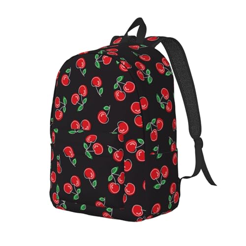 Red Cherry Black Backpack for Girls Boys Women Lightweight Canvas Bookbag Casual Daypack for Travel Outdoor Camping, 17 Inch4