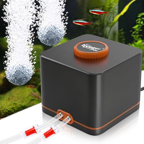 hygger Strong Aquarium Air Pump for Medium Large Fish Tank, Hydroponic Systerm, Household Commercial Use, 1 Outlet(OD-8mm), with Air Tubings, Multi-Head Control Valves