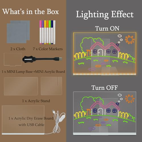 Laysinly Trockenwischbare Acryltafel mit Schreibtischständer, 30 x 20 CM , LED-Tafel für Note Plan, 7-Farben-Stift, USB-Stromversorgung