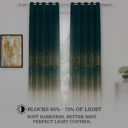 Image of Story@Home Blackout Digital Print Long Door Curtains 9 Feet Long Set Of 2 | Room Darkening Curtain | Thermal Insulated Curtains For Living Room | (118 X 275 Cm, Beige & Green) | Perfect For Home Decor
