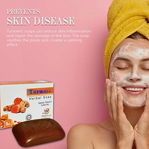 Herboganic Turmeric Herbal Soap For Cleansing, Purifying,Turmeric Skin Lightening Bar Soap With Essential Oils For Dark Spots, Skin Brightening Turmeric Bars For Face And Body(Pack Of 3) #TOP2