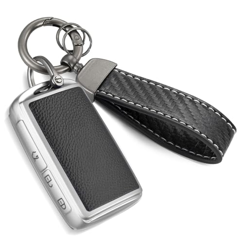 Image of Key Fob Cover for Mazda, Carbon-Fiber-Style Keychain Case, Silver