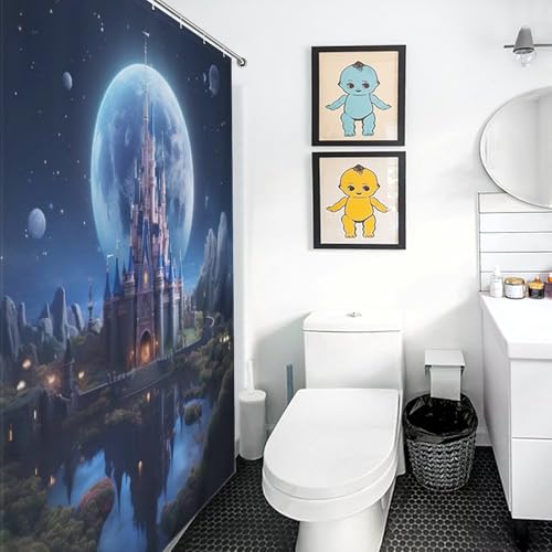 Rideau de douche château en tissu polyester imperméable 168x183cm