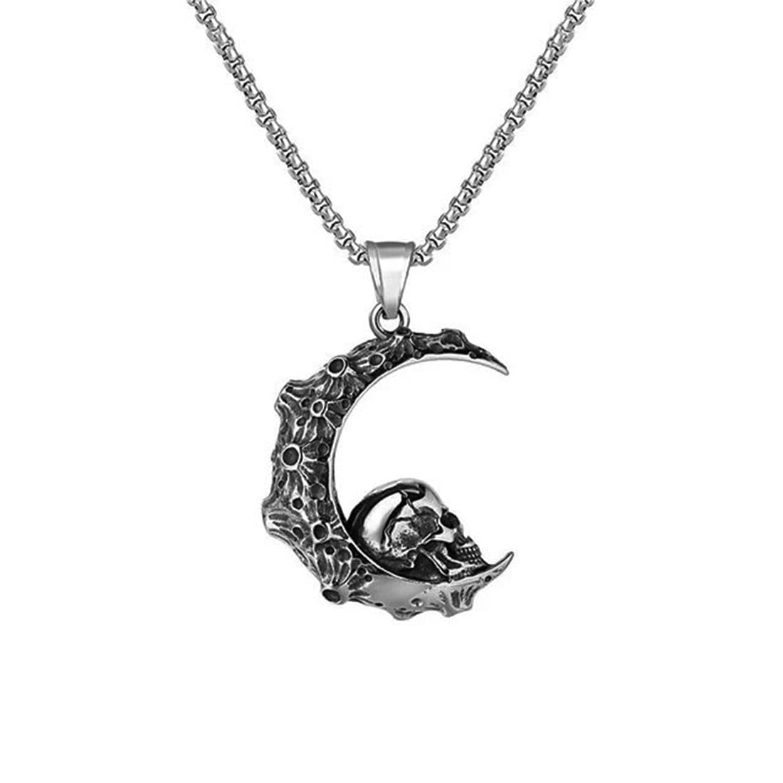 Gift Nest Gothic Skull Moon Pendant Necklace - Stainless Steel Crescent Moon with Skull Design for mens & boys (B0DDKKZFYF) Amazon Price History, Amazon Price Tracker