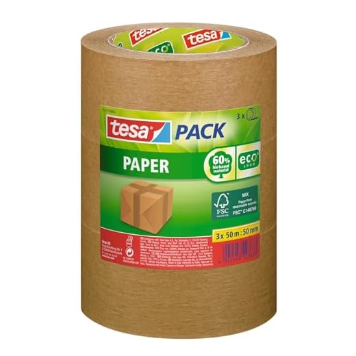 tesa ecoLogo packtejp, 3-pack - en miljövänlig och stark packtejp av oblekt papper - förslutning av bland annat kartonger - brun - 50 m x 55 mm