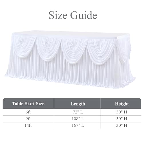 image for gogoparti White Tutu Table Skirts for Rectangle Tables 6ft Draped Plea