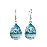 Qualitativ hochwertig Ohrringe in Tropfenform, Berg- und Flusslandschaft, Ölgemälde, Glaskuppel, Foto-Haken, Ohrringe, Geschenke für Freunde