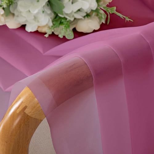 Image of Simplebrand Hot Pink Short Sheer Curtains 45 Inch Length for Small Windows, Rod Pocket 2 Panels Set Solid Voile Drapes Window Sheer Curtains for Bedroom Bathroom Kids Room Kitchen, 42x45 Inch