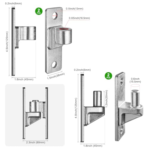 Image of Heavy Duty 4.9 inch Gate Hinges, Steel Hinges with Hot-Dip Galvanized Finish, 2‑Pack Wall‑Mount Female & Male Hinges for Fences & Farm Gates, 600 lbs Capacity