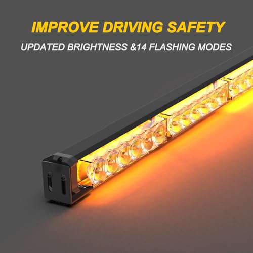 Image of 38 Inch Amber Strobe Light Bar Emergency Warning Safety Lights with Strong Magnetic Base for Trucks Construction Vehicles