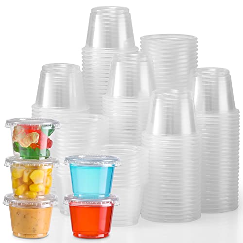 VITEVER [130 Sets - 1 Oz ] Jello Shot Cups, Small Plastic Containers Lids, Airtight and Stackable Portion Cups, Salad Dressing Container, Dipping Sauce Cups, Condiment Cups Lunch, Party to Go, Trips