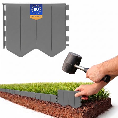 GARDENIX Bordo per prato, facile da installare, grigio plastica, 1,45 m, bordatura per aiuole senza scavo, in plastica riciclata, flessibile e durevole, prodotto nell'Unione Europea
