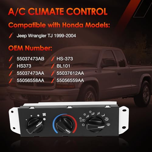 HVAC A/C Climate Control Module Heater Air Conditioning Panel with Blower Motor Switch Compatible with Jeep Wrangler TJ 1999-2004, Replace# 55037473AB, BL101, HS-373