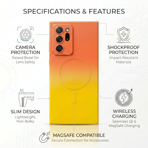 Image of amazon basics Gradient Mag-Safe Case for Samsung Galaxy Note 20 Ultra | Soft Silicone Shockproof Cover with Camera Protection | Slim Lightweight Design | Smooth Touch & Durable - Orange & Yellow