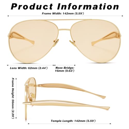 COASION Retro Oversized Aviator Sunglasses for Women Men - 2025 Metal 70s Aviators Sun Glasses Gold Shades4