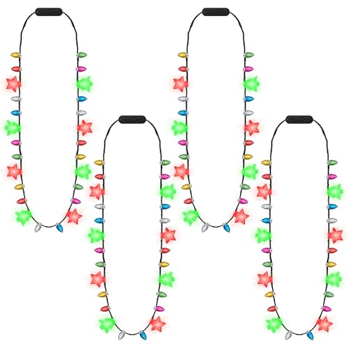 4 Pack Christmas Light Necklaces, 8 Bulbs Winter Xmas Accessories 3 Modes