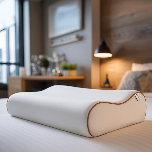 Image of Sleepwell Zenn Classic Thin Ortho Cervical Foam Pillow | Polyurethane HR Foam | White | Neck & Spine Support | Contour Design | Hand Washable 24 x 16 inches | Pack of 1