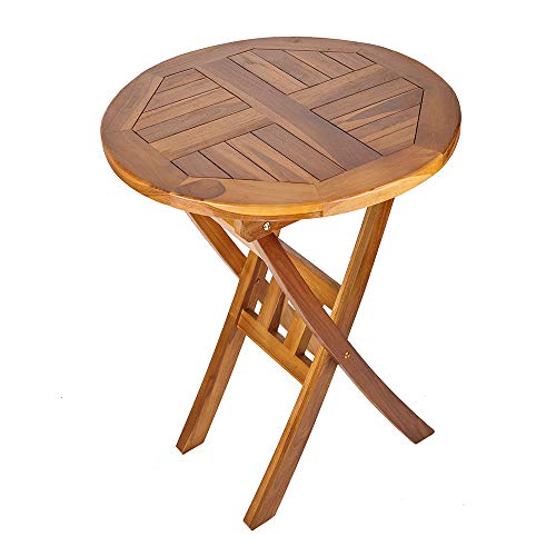 TRUESHOPPING Solid Hardwood Round Garden Table - Weatherproof, Solid Teak Wooden Outdoor Furniture - Perfect for Garden, Patio, Bistro, Dining, Drinks and More