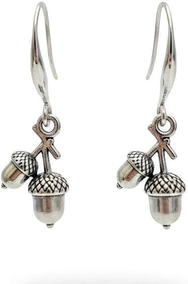7Dots Art. Cute Little Acorn Earrings Silver Plated – Cottagecore Nature-Inspired Jewelry for Women – Hypoallergenic 925 Silver-Plated Ear Hooks.