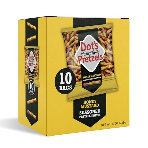 Dot's Homestyle Pretzels Honey Mustard Seasoned Pretzel Twist Snack, 1oz Individually Sized Bag (10 Count)