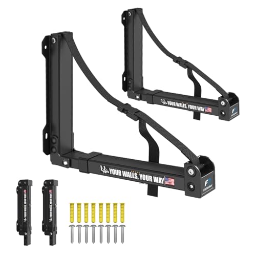 Kayak Storage Hooks Wall Mount Rack Heavy Duty Garage Storage Hanger with Folding Arms Adjustable Width Non-Slip Padding and Secure Strap for Kayak Canoe Paddle Board Surfboard Indoor Outdoor Use