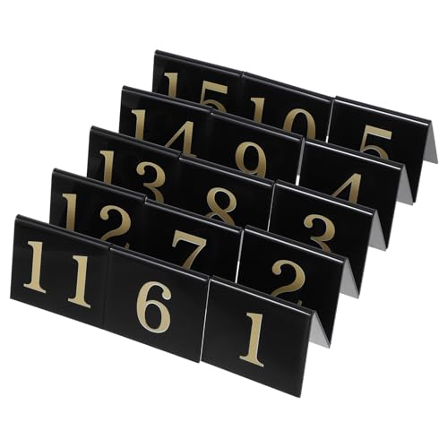 Baluue 15 piezas Marcadores de Números Acrílicos Doble Cara con Fondo Negro y Números Dorados Señalizadores Multifuncionales para Mesa Decoración de Fiesta Detectives y Escena de Crimen