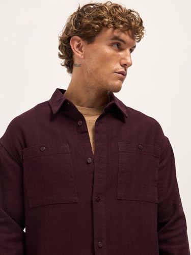 Image of THE BEAR HOUSE Men Pure Cotton Textured Relaxed Fit Overshirt