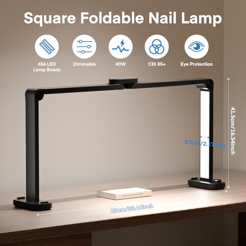 33.5inch Half Moon Lamp Foldable Nail Desk Lamp 3000K-6000K Dimmable Nail Light for Desk 40W Square LED Nail Tech Lampwith Phone Holder for Nail Tech Lash Eyelash Extension - Image 2
