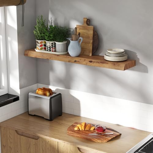Image of Fun Memories 40 inch Wall Mounted Floating Shelves, Natural Elm Wood, 1 Pack