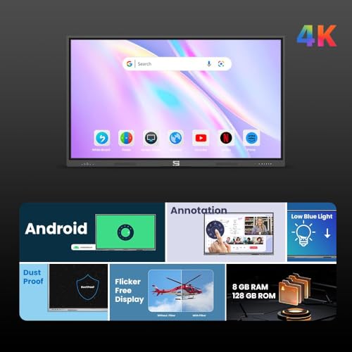 Image of 98 Inches 4K UHD Touch Screen LED UltraTouch Display Interactive Flat Panel Monitor 3840 x 2160 Pixels Android 14 with Ai Technology Ideal for Schools,College,Institute,Home&Office