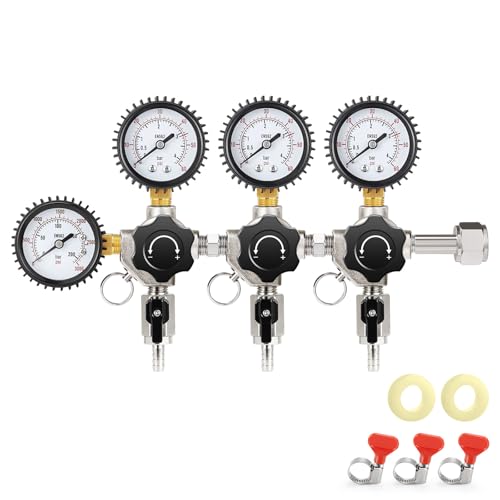Image of MRbrew CO2 Regulator 3 Output CGA-320 Keg Regulator, Draft Beer Regulator with 0-60 PSI Working Pressure & 0-3000 PSI Tank Pressure, Co2 Tank Pressure Regulator for Homebrewing