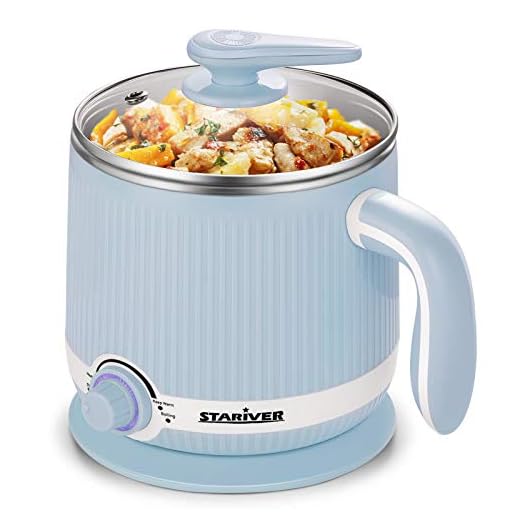 Stariver Electric Hot Pot, 2L Electric Cooker, Multi-Functional Mini Pot for Noodles, Soup, Porridge, Shabu Shabu, Eggs, Pasta with Keep Warm Function, Over Heating and Boil Dry Protection, Blue