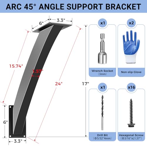 Image of Heavy Duty Arc 45 Degree Angle Bracket, Wood Pergola Bracket Kit-2 Pcs for 4''x4'' Post, Pergola Accessories, for Gazebos, Decks, Porches, Log Cabins etc., Wood Post and Beam Angle Support Brackets