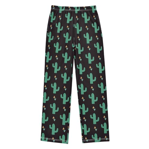 ZZXXB Cactus Geometry Boys Long Pants Soft Trousers Elastic Waist Kids Lounge Bottoms with Pockets S-XL
