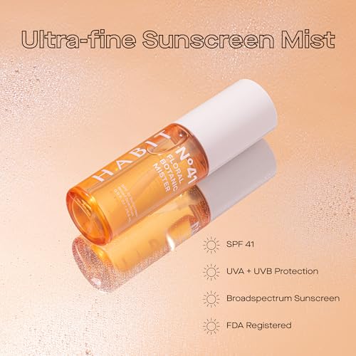 HABIT N°41 Floral Botanic Facial Sunscreen Mist SPF 41 — Touchless Application Over Makeup, Travel Size 0.9 oz