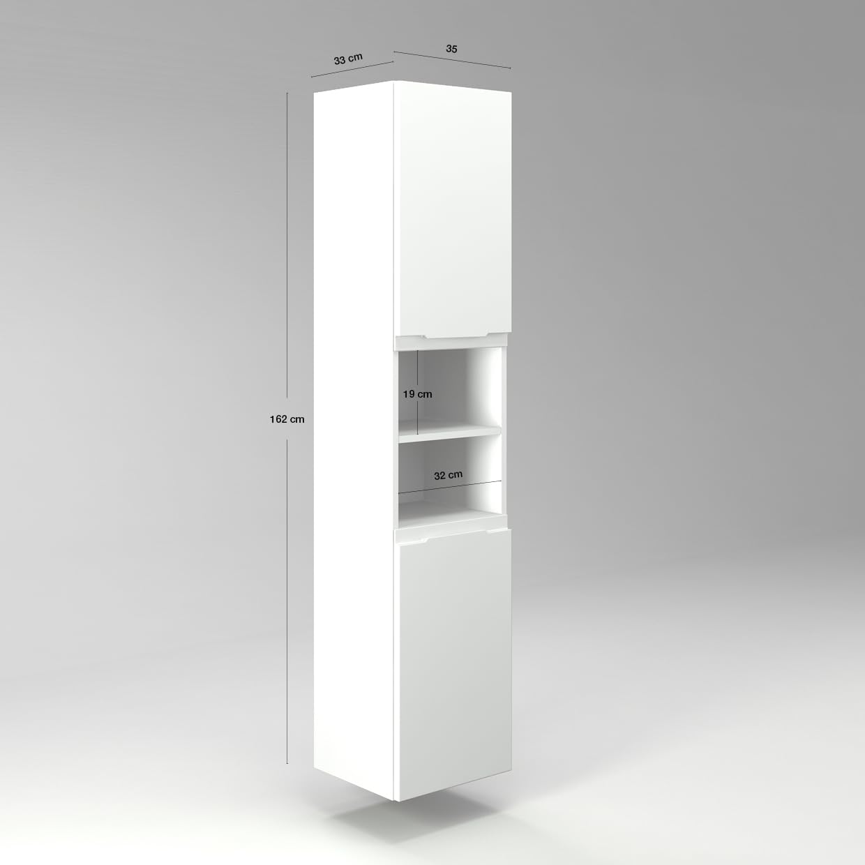 Diventa Modello Diva Star, Colonna Bagno sospesa con 2 ante e 2 vani a giorno, colore bianco e grigio