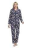 GLOBAL Comfy Pajamas for Women 2-Piece Warm and Cozy Flannel Pj Set of Loungewear Button Front Top Pants