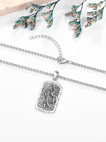 Patron Saint Medals, Sterling Silver/24K Gold Protection Jewelry, Catholic Christian Religious Gifts for Men with 22"+2" Rolo Chain3