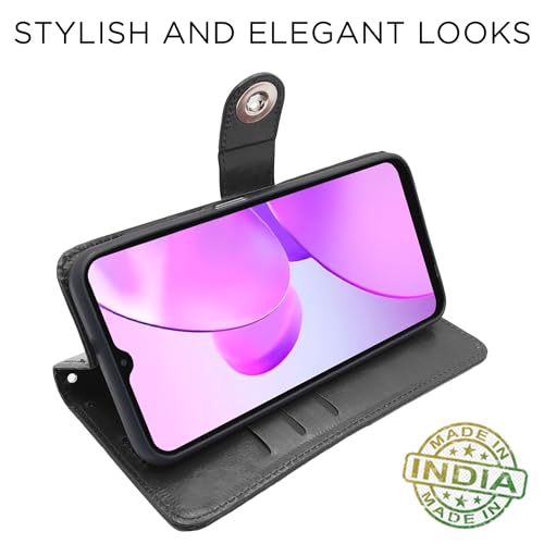 Image of Pikkme Realme C31 Flip Cover Leather Finish | Inside TPU with Card Pockets | Wallet Stand and Shock Proof | Complete Protection Button Flip Case (Black)
