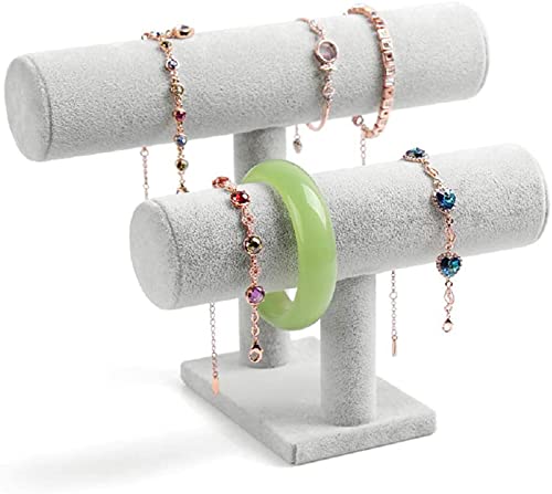 Wudygirl 2 Tier Bracelet Holder Velvet Bracelets Jewelry Holder Watches Holder Jewelry Display Stand Organizer Storage Bangle Necklace Showcase Towers(2 Tier Velvet)