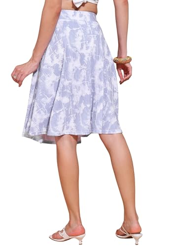 Image of FRAULEIN Women's Tie-Dye A-Line Self Design Printed Maxi /Midi Skirt | High Waist Flared | Soft Ribbed Texture | Casual Summer Knee Length Vacation Skirt