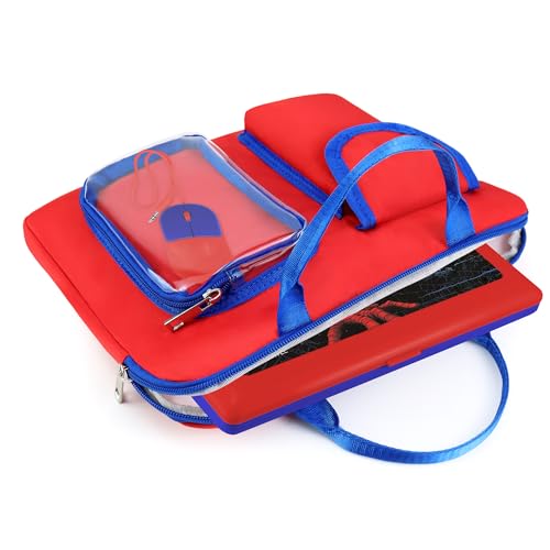 Image of Annmore Bag for LEXiBOOK Educational and Bilingual Laptop, Red /Blue | Tablet Laptop Sleeve Bag, Multiple Compartments, Portable Handle, 11.81x9.45 in, Vibrant Colors